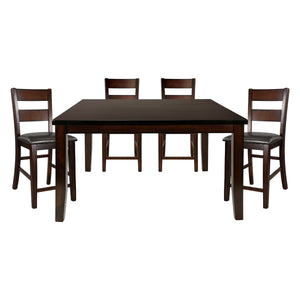 English Elm Cherry 5-Piece Counter Height Dining Set With Extension Leaf & Faux-Leather Chairs For Comfort B011S00323