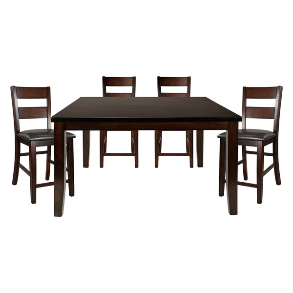 English Elm Cherry 5-Piece Counter Height Dining Set With Extension Leaf & Faux-Leather Chairs For Comfort B011S00323