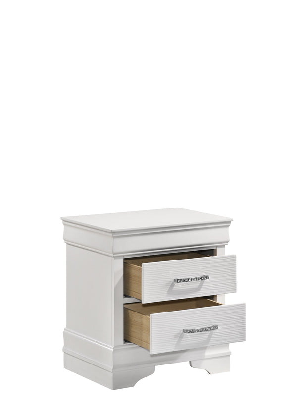 English Elm Modern 2-Drawer Nightstand with Crystal Accent Handles, White Manufactured Wood, Sleek Modern Storage for Bedroom Decor and Essentials 733569236305