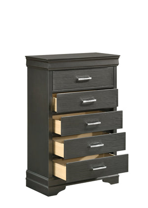 English Elm Modern Brooklyn 5-Drawer Chest in Gray Wood Finish — Durable, Spacious Storage for Stylish Bedrooms (96) 733569277797