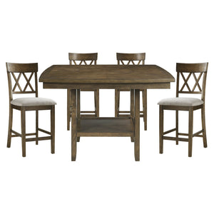 English Elm Light Oak Square Counter Height Dining Table with Lazy Susan and Open Storage Shelf B01152853