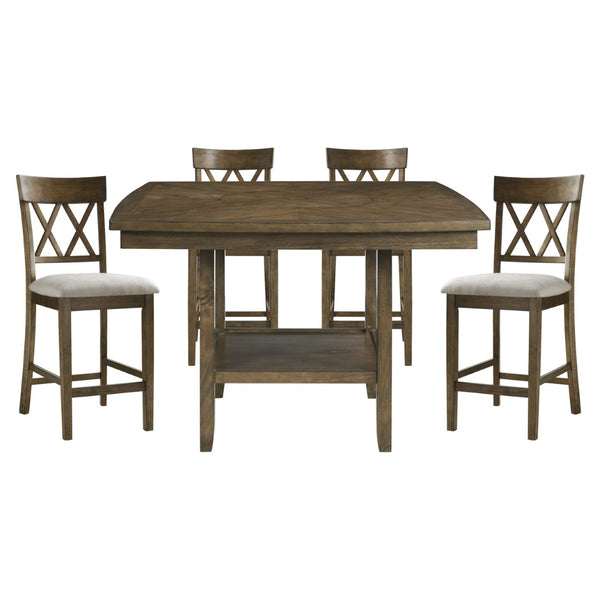 English Elm Light Oak Square Counter Height Dining Table with Lazy Susan and Open Storage Shelf B01152853