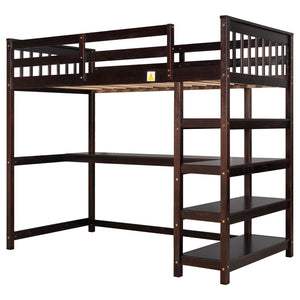 English Elm Twin Pine Loft Bed with Built-in Desk Open Shelves and Led Ambient Lighting Espresso GX000245AAP