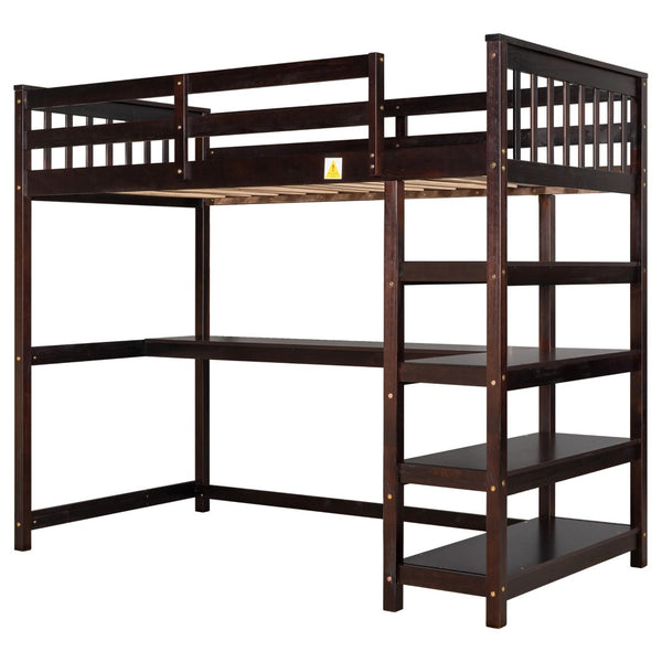 English Elm Twin Pine Loft Bed with Built-in Desk Open Shelves and Led Ambient Lighting Espresso GX000245AAP