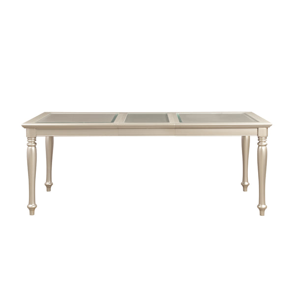 English Elm Traditional Silver Finish Dining Table with 1-Leaf Extension, Shagreen Glass Top & Elegant Legs, 60–78" B01152850