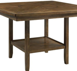 English Elm Light Oak Square Counter Height Dining Table with Lazy Susan and Open Storage Shelf B01152853