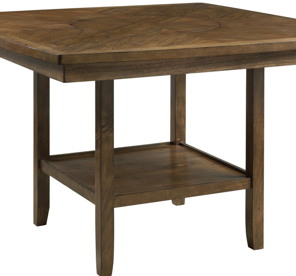 English Elm Light Oak Square Counter Height Dining Table with Lazy Susan and Open Storage Shelf B01152853