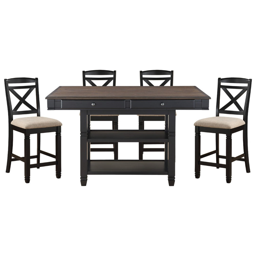 English Elm Transitional Counter Height 5 Piece Dining Set with Storage Drawers and Wood Chairs B011S00255