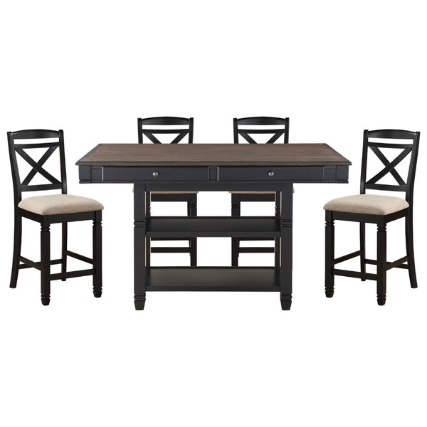 English Elm Transitional Counter Height 5 Piece Dining Set with Storage Drawers and Wood Chairs B011S00255
