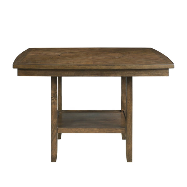 English Elm Light Oak Square Counter Height Dining Table with Lazy Susan and Open Storage Shelf B01152853