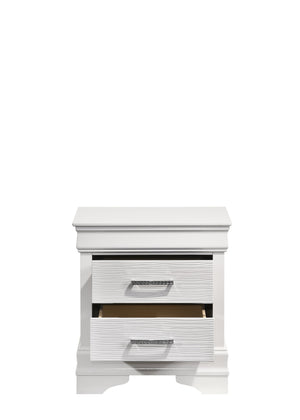 English Elm Queen Brooklyn 4PC Bedroom Set with Tufted LED Headboard, 6-Drawer Dresser, Nightstand & Mirror — Modern White Wood Finish 733569251230