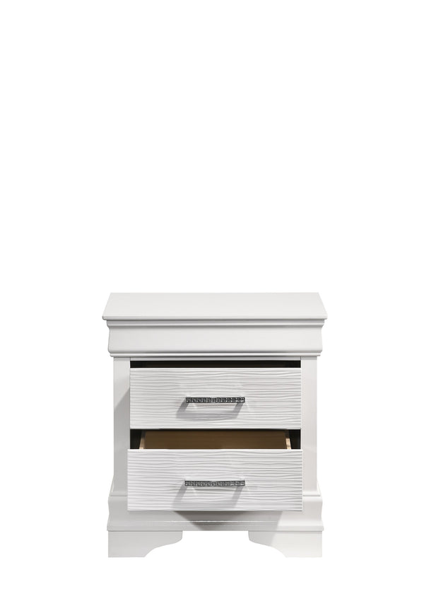 English Elm Queen Brooklyn 4PC Bedroom Set with Tufted LED Headboard, 6-Drawer Dresser, Nightstand & Mirror — Modern White Wood Finish 733569251230
