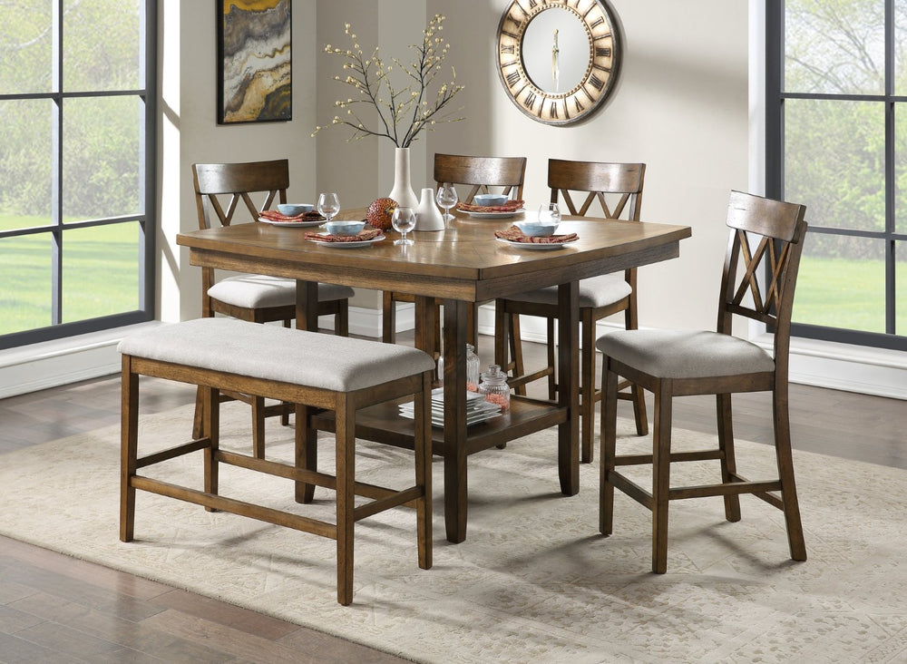 English Elm Contemporary 6 Piece Counter Height Dining Set with Lazy Susan Oak Wood Kitchen Table B011S00831