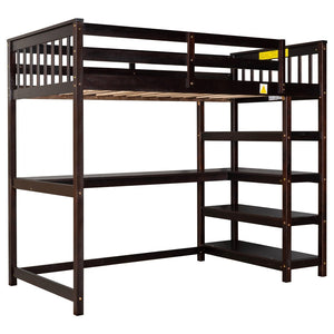 English Elm Twin Pine Loft Bed with Built-in Desk Open Shelves and Led Ambient Lighting Espresso GX000245AAP