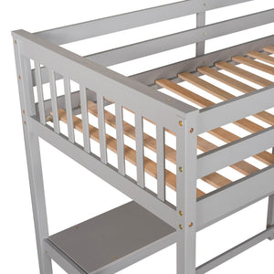 English Elm Twin Pine Loft Bed with Built-in Desk Open Shelves and Led Ambient Lighting Gray GX000245AAE