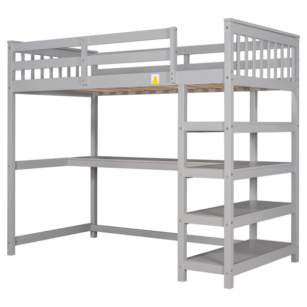 English Elm Twin Pine Loft Bed with Built-in Desk Open Shelves and Led Ambient Lighting Gray GX000245AAE