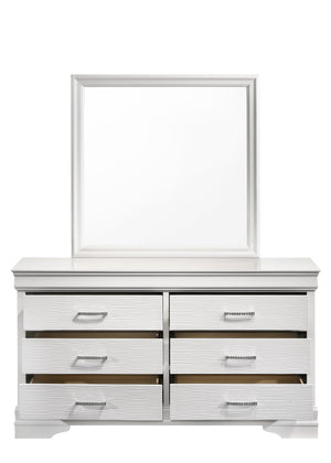 English Elm Queen Brooklyn 4PC Bedroom Set with Tufted LED Headboard, 6-Drawer Dresser, Nightstand & Mirror — Modern White Wood Finish 733569251230