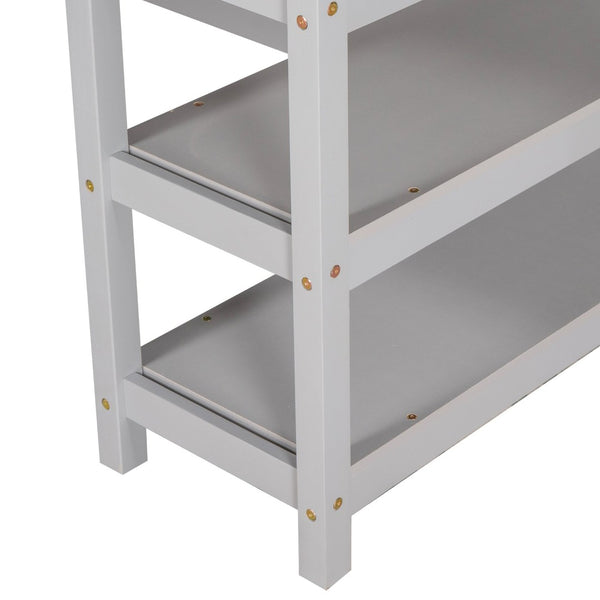 English Elm Twin Pine Loft Bed with Built-in Desk Open Shelves and Led Ambient Lighting Gray GX000245AAE