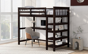 English Elm Twin Pine Loft Bed with Built-in Desk Open Shelves and Led Ambient Lighting Espresso GX000245AAP