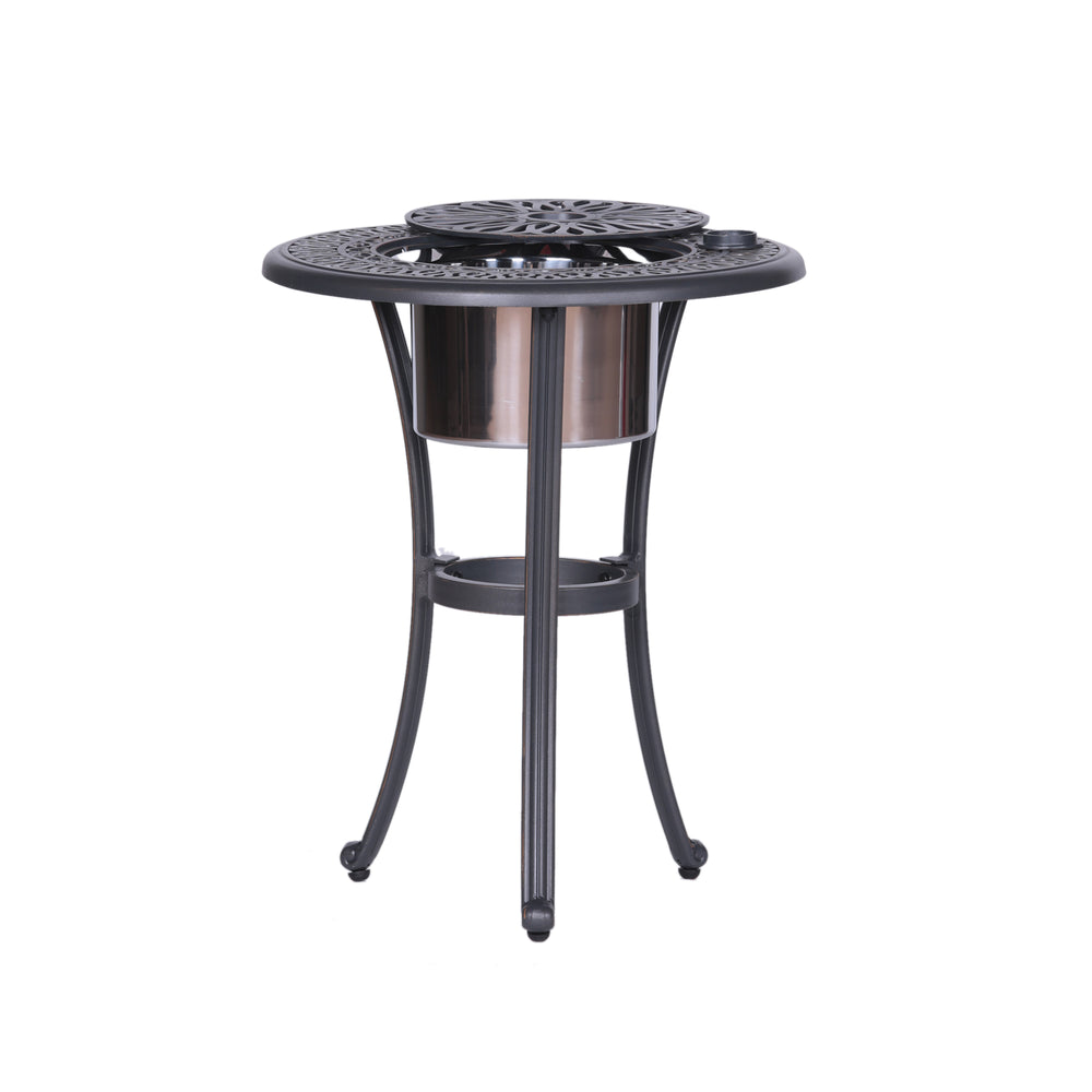 English Elm Outdoor Patio Aluminum Round Ice Bucket Table Gunmetal — Lightweight Rust‑Resistant Bistro Side Table, 22" B010S00009
