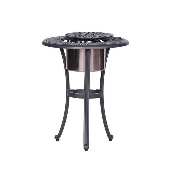English Elm Outdoor Patio Aluminum Round Ice Bucket Table Gunmetal — Lightweight Rust‑Resistant Bistro Side Table, 22" B010S00009