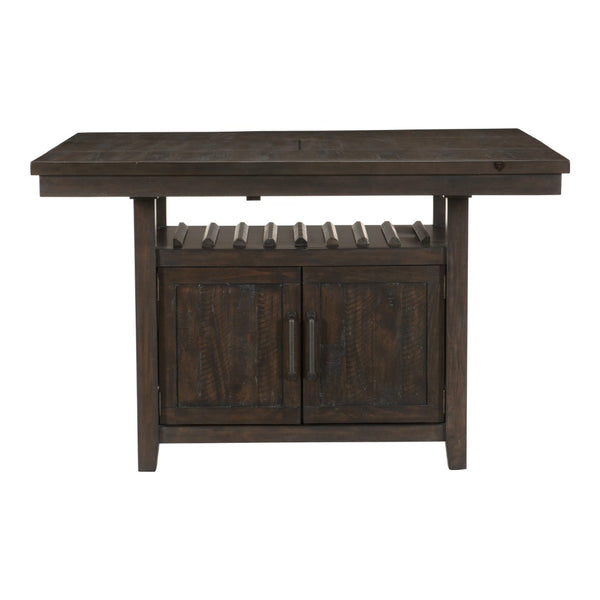 English Elm Rectangular Counter Height Dining Table Rustic Cherry Finish with Wine Rack and Storage B011S00144
