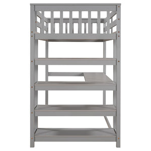English Elm Twin Pine Loft Bed with Built-in Desk Open Shelves and Led Ambient Lighting Gray GX000245AAE