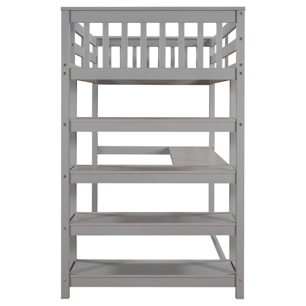 English Elm Twin Pine Loft Bed with Built-in Desk Open Shelves and Led Ambient Lighting Gray GX000245AAE