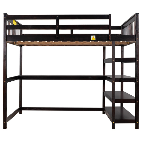 English Elm Full Solid Pine Loft Bed with Built-In Desk and Shelving, Space-Saving Design for Study & Sleep Espresso GX000246AAP