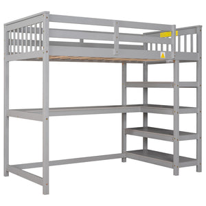 English Elm Twin Pine Loft Bed with Built-in Desk Open Shelves and Led Ambient Lighting Gray GX000245AAE
