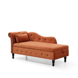 English Elm Aijia Velvet Tufted Storage Chaise Lounge with Nailhead Trim & Solid Wood Legs, Soft Upholstery Orange W111749343