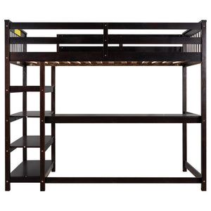 English Elm Twin Pine Loft Bed with Built-in Desk Open Shelves and Led Ambient Lighting Espresso GX000245AAP