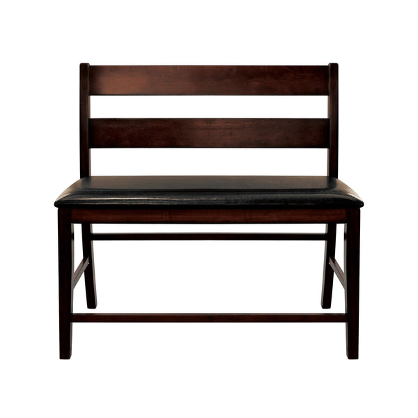 English Elm Transitional Cherry Finish Counter Height Bench with Wood Back and Dark Faux Leather Seat, 44.5" B011P217893
