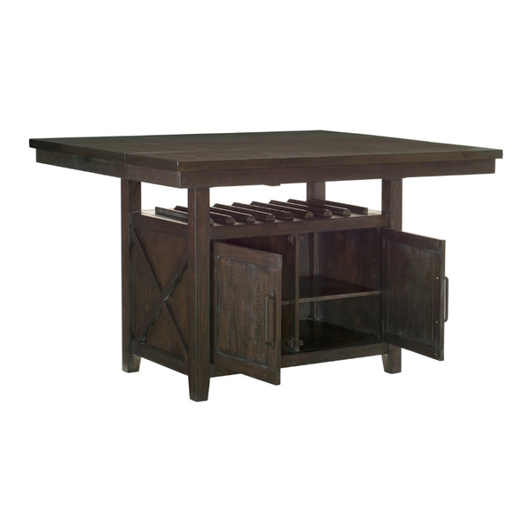 English Elm Rectangular Counter Height Dining Table Rustic Cherry Finish with Wine Rack and Storage B011S00144