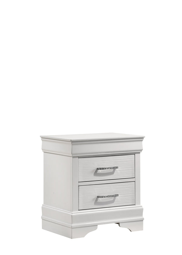 English Elm Queen Brooklyn 4PC Bedroom Set with Tufted LED Headboard, 6-Drawer Dresser, Nightstand & Mirror — Modern White Wood Finish 733569251230