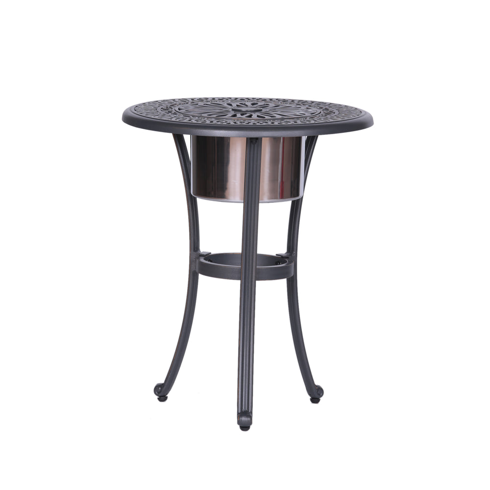 English Elm Outdoor Patio Aluminum Round Ice Bucket Table Gunmetal — Lightweight Rust‑Resistant Bistro Side Table, 22" B010S00009