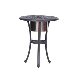 English Elm Outdoor Patio Aluminum Round Ice Bucket Table Gunmetal — Lightweight Rust‑Resistant Bistro Side Table, 22" B010S00009