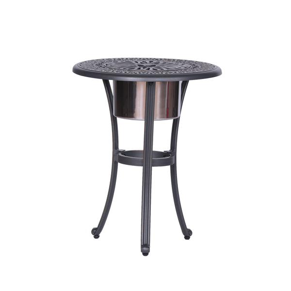 English Elm Outdoor Patio Aluminum Round Ice Bucket Table Gunmetal — Lightweight Rust‑Resistant Bistro Side Table, 22" B010S00009
