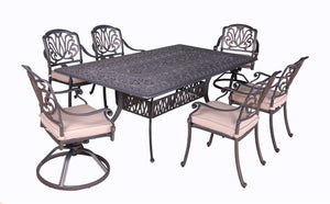 English Elm Rectangular 6-Person 84" Aluminum Dining Set with Sunbrella Cushions, Swivel & Quick-Dry Comfort B010S00014