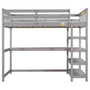 English Elm Twin Pine Loft Bed with Built-in Desk Open Shelves and Led Ambient Lighting Gray GX000245AAE