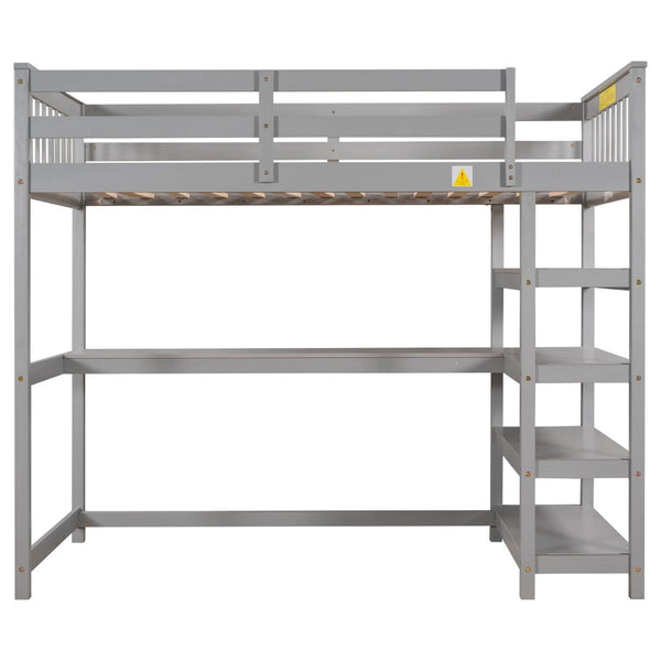 English Elm Twin Pine Loft Bed with Built-in Desk Open Shelves and Led Ambient Lighting Gray GX000245AAE