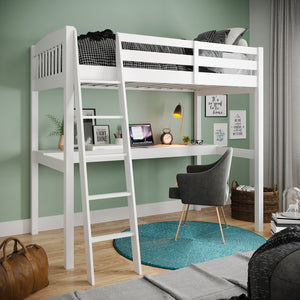 English Elm Everest White High Loft Bed With Built-In Desk, Stairs, And Storage For Kids - Space-Saving Fun! B037S00002