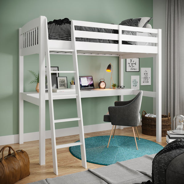 English Elm Everest White High Loft Bed With Built-In Desk, Stairs, And Storage For Kids - Space-Saving Fun! B037S00002