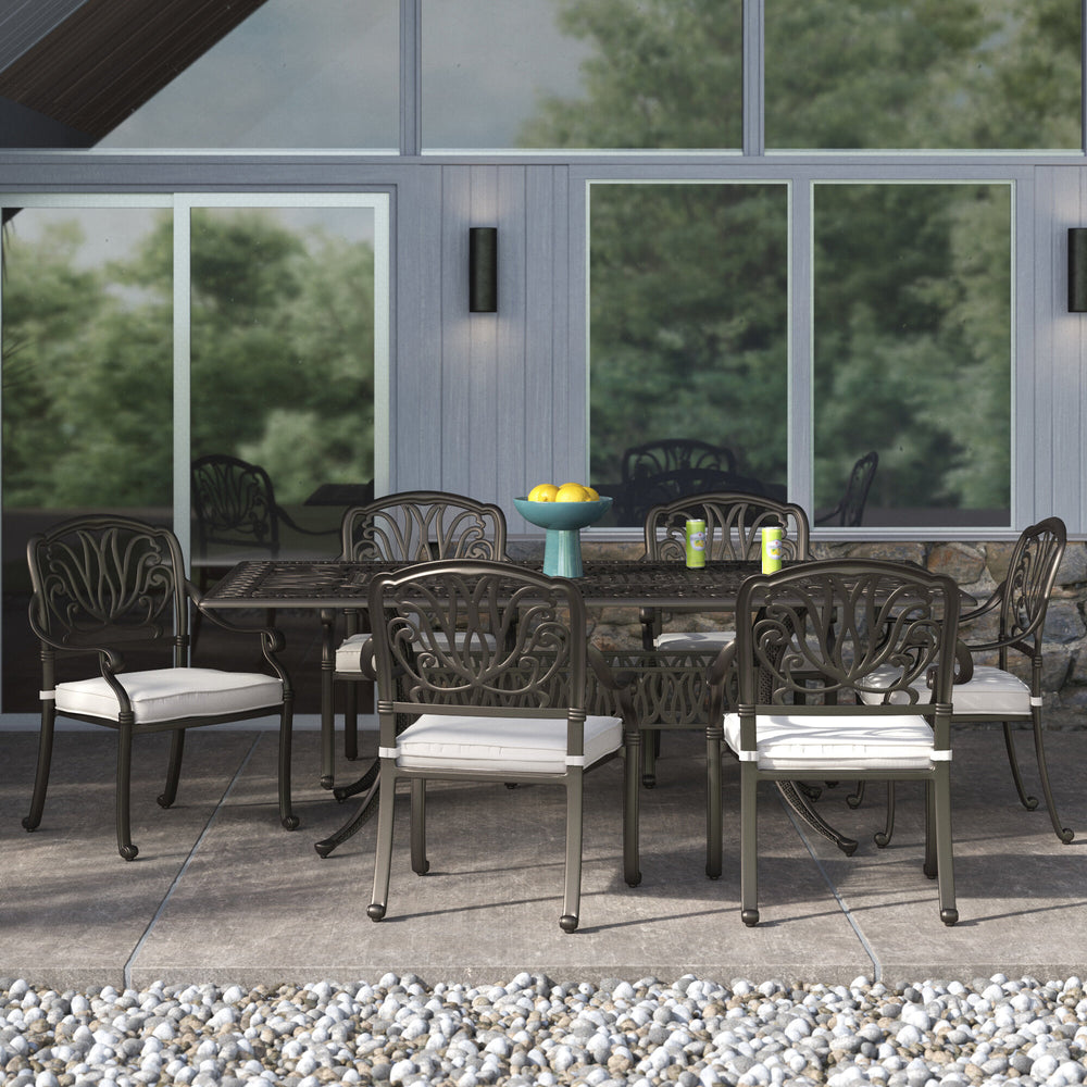 English Elm Rectangular 6-Person 84.25" Outdoor Dining Set with Quick-Dry Cushions, Aluminum Frame, Dark Gray White B010S00032