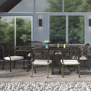 English Elm Rectangular 6-Person 84.25" Outdoor Dining Set with Quick-Dry Cushions, Aluminum Frame, Dark Gray White B010S00032