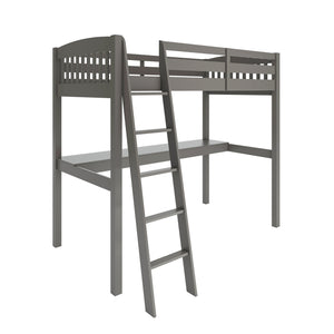 English Elm Everest Grey High Loft Bed With Integrated Desk & Storage - Solid Wood Twin Frame For Kids' Rooms B037S00003