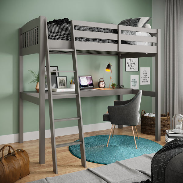English Elm Everest Grey High Loft Bed With Integrated Desk & Storage, Solid Wood Frame For Kids' Rooms Space-Saver B037S00001