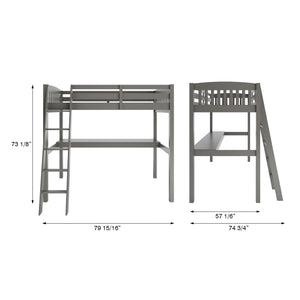 English Elm Everest Grey High Loft Bed With Integrated Desk & Storage, Solid Wood Frame For Kids' Rooms Space-Saver B037S00001