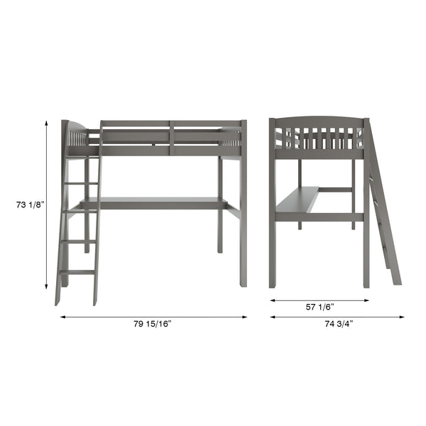 English Elm Everest Grey High Loft Bed With Integrated Desk & Storage, Solid Wood Frame For Kids' Rooms Space-Saver B037S00001