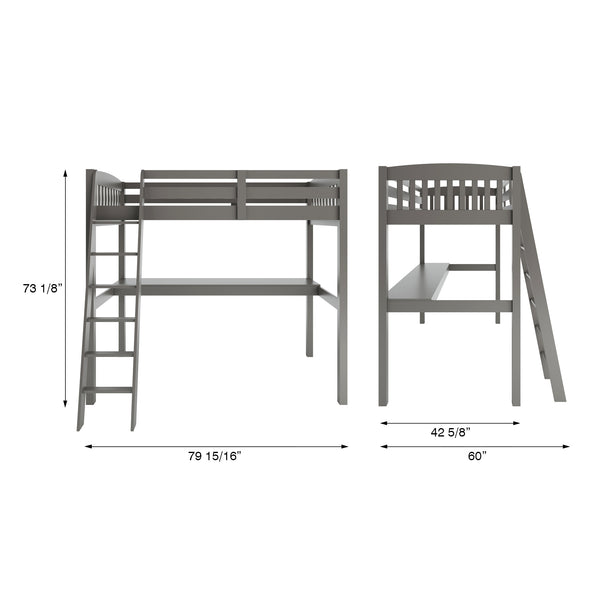 English Elm Everest Grey High Loft Bed With Integrated Desk & Storage - Solid Wood Twin Frame For Kids' Rooms B037S00003